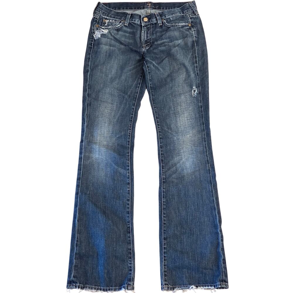 Stylish 7 For All Mankind Navy Blue Distressed Jeans Size 29